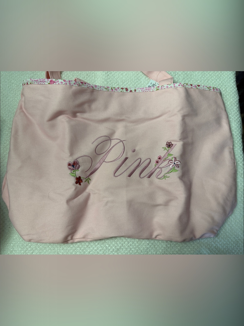 PINK Victoria's Secret Light Pink Embroidered Tote Bag - Picture 2 of 2